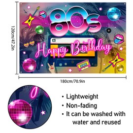 80s Birthday Backdrop Banner Decor Colorful - Back to 80's Happy Party Theme Decorations for Men Women Supplies, 3.9 x 5.9 ft