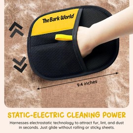 The Bark World Pet Hair Removal Gloves 2-Pack – Electrostatic Reusable Fur Remover Mitts for Cat & Dog Hair – Washable Lint Remover for Couch, Clothes, Car & Pet Beds