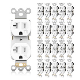 TOPELER 20 Pack Electrical Wall Outlet, 20A Tamper-Resistant Receptacle Outlet, 2 Pole 3 Wire, Self-Grounding, Duplex Receptacle for Residential and Commercial Use, UL Listed, White
