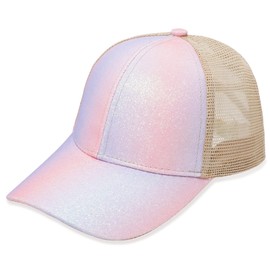 Wovanoo Baseball Caps for Women Rainbow Gradient Mesh Running Hat Glittery Adjustable Criss Cross Ponytail Cap Blue Pink