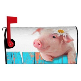 Dujiea Pink Pig with Flowers On Its Head Mailbox Cover Mailbox Wraps, Waterproof Mailbox Covers Magnetic Post Box Cover Standard Size 21"(L) x 18"(W) Garden Yard Outside Farmhouse Home Decor