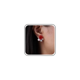 TseenYi Red Rose Flower Earrings Crystal Flower Pearl Stud Earrings Red Flower CZ Earrings Floral Rose Earrings Sparkling Crystal Pearl Earrings Jewellery for Women and Girls