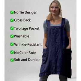 Stomeshle Japanese Aprons Plus Size Smock for Women with Pockets Cross Back Pinafore Dress Apron Baking Cooking Kitchen Gardening