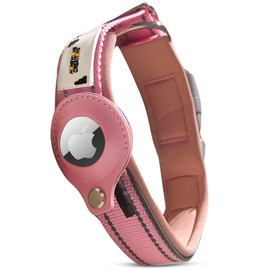 Neoprene Dog Collar with Air Tag Holder, Pink Reflective Neoprene Dog Collar with Safe Buckle, Secure Bracing and Comfort Padding