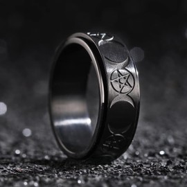 King Will Mens Fidget Ring Dull Black 8mm Stainless Steel Ring Spinner Ring For Men Women Stress Anxiety Relief Rotating Ring Finger Teens Toy Triple Moon Comfort Fit For Unisex Adults 7