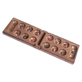 Classic Mancala Game | Premium Wooden Mancala Board with Colorful Glass Stones | Strategic Board Game for Family and Friends