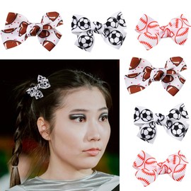 Baseball Football Hair Clip Bows for Women Cheerleader Hair Clips Pins for Rugby Hair Barrette for Women Sport Themed Hair Accessories Decoration for Teen Girl Baseball Bow Hair Clip Sport Hairpin