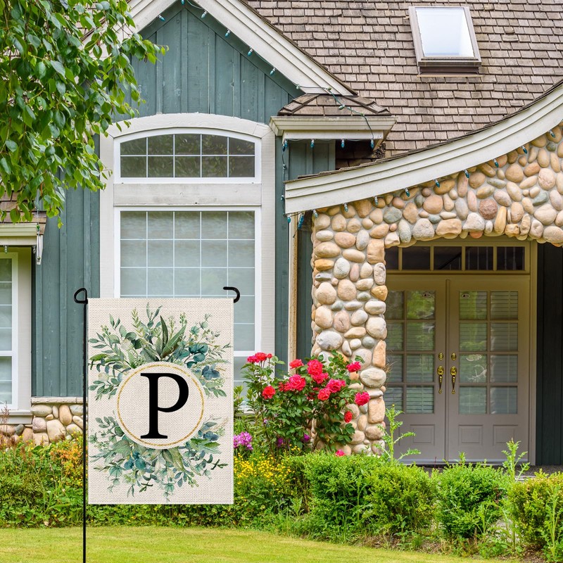 wyooxoo Monogram Letter P Floral Garden Flag 12x18 Inch Double