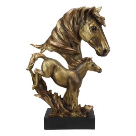 Ebros Large Wild Stallion Horse Bust with Galloping Horse Statue 15.25" Tall On Museum Gallery Style Pedestal Base Rustic Wildlife Western Country Cowboy Cowgirl Horses Decor Figurine