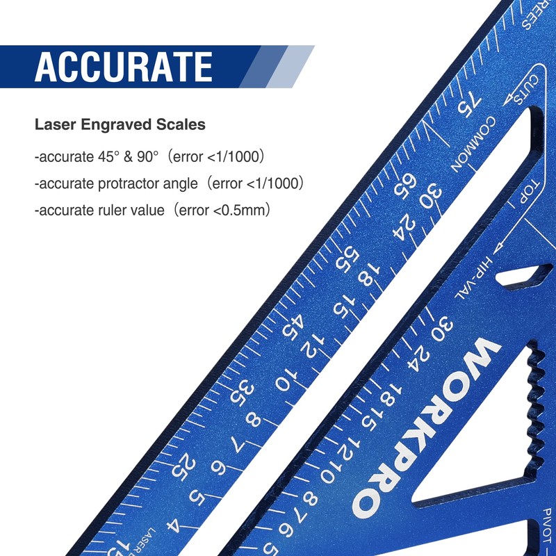 WORKPRO 7'' Aluminum Speed Square, Set Square 180mm, Carpenters Square,