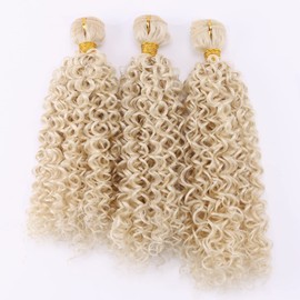 Afro Kinky Curly Synthetic Hair Weave 3 Bundles 18 20 22 Inches Blonde 100 Gram/pcs Jerry Curly Bundles High Temperature Fiber Hair Extensions for Black Women(613#)