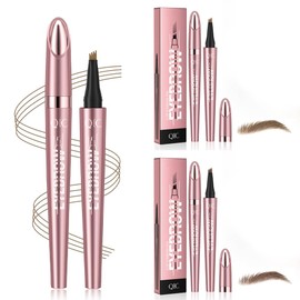 FDEETY Pack of 2 Waterproof Eyebrow Pencil 3D Magic Light Brown/Dark Brown Eyebrow Pencil with 4 Fork Tip Applicator Achieve Effortlessly Natural Looking Eyebrows