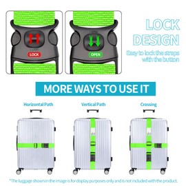 BILIONE Luggage Straps Adjustable Suitcase Belt, Lockable Against Accidental Opening, Easy to Identify Travel Accessories, Add a Bag Connector Holds Suitcase Together (2, Energetic Green)