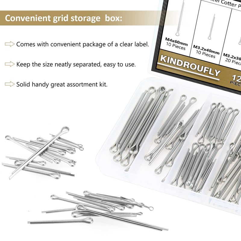 Kindroufly 120 Pieces 6 Sizes Cotter Pins Assortment Kit, 304