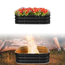23 Inch Fire Pit, 11 inch Tall, Square Galvanized Steel Fire Pit for Outside, Portable Firepit Planter - Flower Raised Garden Bed for Camping Outdoor Campfires in Yard Garden Park Beach