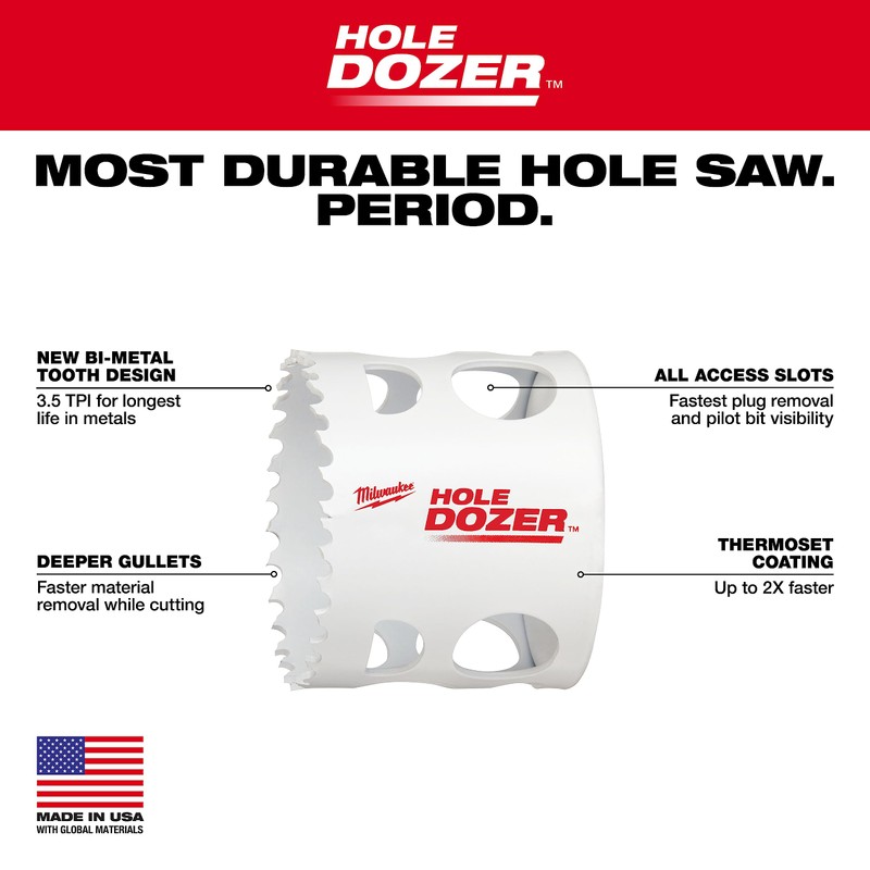 Hole Dozer Hole Saw, Bi-Metal, Blk, 2-5/16