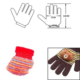 6 Pairs Children's Knitted Warm Cartoon Knitted Gloves Children's Winter Gloves with Cord for Boys Girls, Black, blue, pink, brown