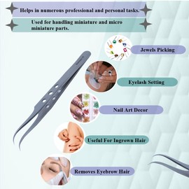 Professional Stainless Steel Tweezers 4.75" with Fine Precision Tips & Fenestrated Handle Suitable for Facial Hair, Splinter and Ingrown Hair Removal Used by Women & Men