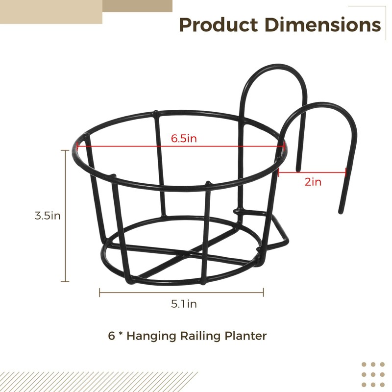 6 PCS Round Hanging Railing Planters, Hanging Flower Stand Iron