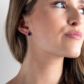 Dew Sterling Silver and Synthetic Lapis Round Stud Earrings