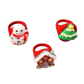 Izpack Cute Christmas Resin Statement Rings Set for Women Girls Acrylic Snowman Christmas Tree Candy House Chunky Rings Xmas Festive Finger Bands Holiday Party Jewelry Gifts 3Pcs