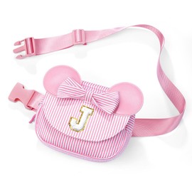 QLOVEA Kids Fanny Packs, Birthday Gifts for 4 5 6 7 8 9 10 11 12 13 14 Year Old Girls Gift, Fanny Pack for Girls Kid Daughter Sister Birthday Gift for Kids Teens Monogram Small Belt Bag (Pink J)