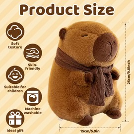 LHOEST Capybara Plush Toy with Scarf 25 CM Capybara Stuffed Animal Cute Doll Capybara Plushies Pillow Plush Toy Birthday Capybara Gifts for Girls Boys Kids Soft Stuffed Animal Pillow Decorations