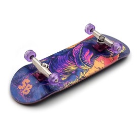 SPITBOARDS 32 x 96 mm Fingerboard Complete Wood Set-Up Assembled, 5-Layers, Silver Trucks with Bushings and Nuts, CNC Bearing Wheels in Transparent Purple, Lasered Foam Grip Tape Purple T-Rex