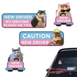 BIVYAX Set of 4 Learner Drivers Stickers, Magnetic Sign for Car with Funny Saying, Beginner Sign for Car, Weatherproof and Removable, Ideal Gift for Young Drivers to Passed Exam