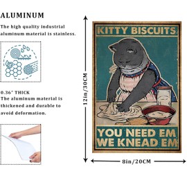 Metal Cat Sign Kitty Biscuits We Knead Em You Need Em Retro Metal Tin Sign Metal Poster for Home Coffee Wall Decor, 8x12 Inch