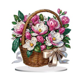 Awesocrafts Diamond Art Table Top Ornaments a Basket of Flowers, 5D Diamond Painting Tabletop Decorations Special Shape Crystal Art Christmas Desktop Decor (Basket)