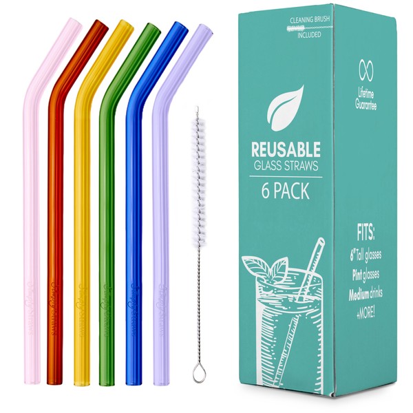 Simply Straws 8 Inch Glass Straws Bent (6-Pack) – Reusable