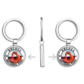 HJ Media Round Arches National Park (Hike Travel rv) Metal Round Metal Key Chain Keychain Ring