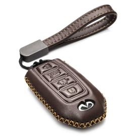 Vitodeco Leather Smart Key Fob Case Cover Protector Compatible for Infiniti QX50, QX55, QX60, Q50 (2018 -2026 Models) - 4-Button, Brown