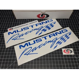 Racing Flag Decals (2-Pack) Fender Window Accent Stickers Fits Mustang GT Cobra GT500 V8 (Gloss Blue)