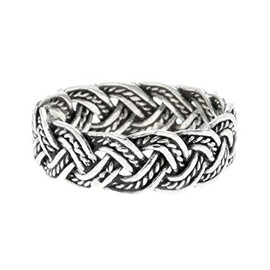 WINDALF Pagan Davin Viking Ring 7 mm Partner Ring Friendship Ring Cable Pattern 925 Sterling Silver (Silver, 54 (17.2))