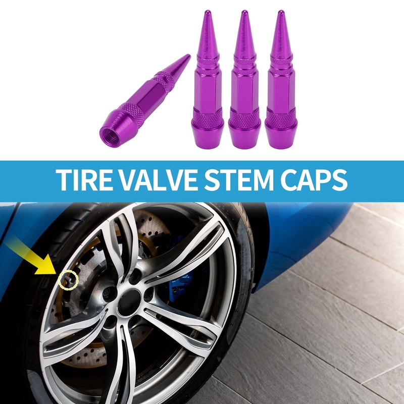 ABSOPRO Purple Aluminium Tire Valve Stem Cap, 13mm, 4 Pack,