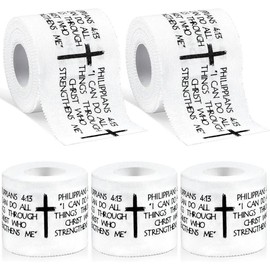 5Pcs Christian Athletic Tape 2in x 23ft Cotton Zinc Oxide Sport Tape Faith Cross Sports Wristbands Religious Bible Verse Wrist Tape for Football Baseball Athlete Gymnastic Boxing First Aid Injury Wrap - Package Quantity: 5