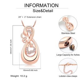 QGJNSGC Cremation Jewellery Urn Necklace for Ashes Swan Infinity Pendant Keepsake Necklaces Memorial Cremation Jewellery Gift for Wife, Stainless Steel