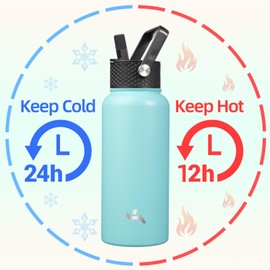 Konokyo Insulated Water Bottle with Straw,32oz 3 Lids Metal Bottles Stainless Steel Water Flask,Turquoise