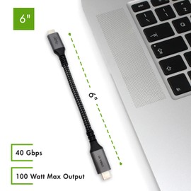 Vebner 6-Inch Extra Short USB4 Cable - 40Gbps Supports 100W (20V, 5A) Charging - Compatible with Thunderbolt 3 and USB-C (2-Pack)