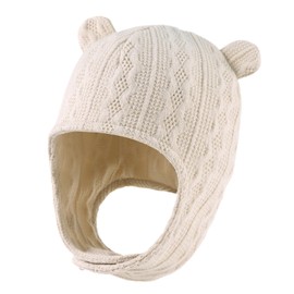 OMUKY Baby Knitted Hat Toddler Girls and Boys Cap Cute Bear Ears Soft Warm Earflap Beanie (Beige,6-24Months)