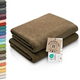 ZOLLNER Set of 2 Bath Towels – Soft and Absorbent Towels – Washable up to 95 °C – Cotton – 70 x 140 cm in Brown
