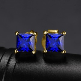 JewelryPalace Square Cut Real Gemstone Stud Earrings Silver 925 Women's Jewellery Set, Earrings Silver Birthstone Girls, Stud Earrings Silver Small with Stone Women Rose Gold, Gemstone, Sapphire