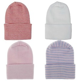 Winzik Newborn Hats for Boys Girls, Baby Hat Newborn Hospital Hat, Infant Beanie Hat with Big Bow for 0-3 Months (4 Pack L)
