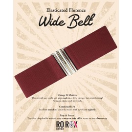 Ro Rox Florence Vintage Elasticated Retro Wide Nurse 50's Style Belt With Stretch, Ladies Belt For Dresses With Silver Buckle, Burgundy, M
