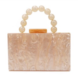 KUANG! Women Acrylic Clutch Purse Evening Bag Marbling Handbags Crossbody Bag with Pearl Chain for Banquet Party