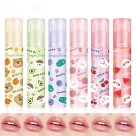 Rollerball Lip Oil Set, Moisturizing and Nourishing Lips Light Lip Oil,6Pcs Fruit Scents Vegan Lip Gloss Non Toxic Lip Oil