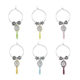 UPware Tennis Racquets Wine Charms, Zinc Alloy Wine Glass Tags for Stem Glasses, Drink Markers Identifiers for Parties, Tastings, and Entertaining, Multicolor, Set of 6