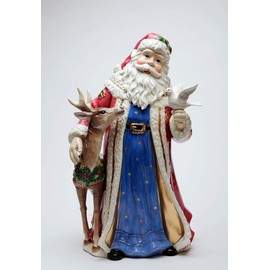 Fine Ceramic Hand Painted Christmas Santa with Reindeer and Dove Figurine, 18-3/8" H
